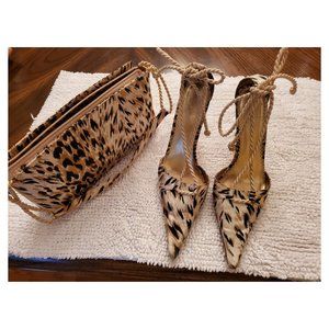 Rare ANIMAL PRINT Rope Ankle Tie Shoes & Bag